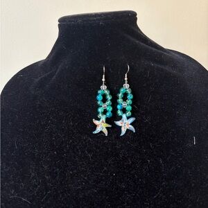 Starfish Dangle Earrings with Blue and Green Beads